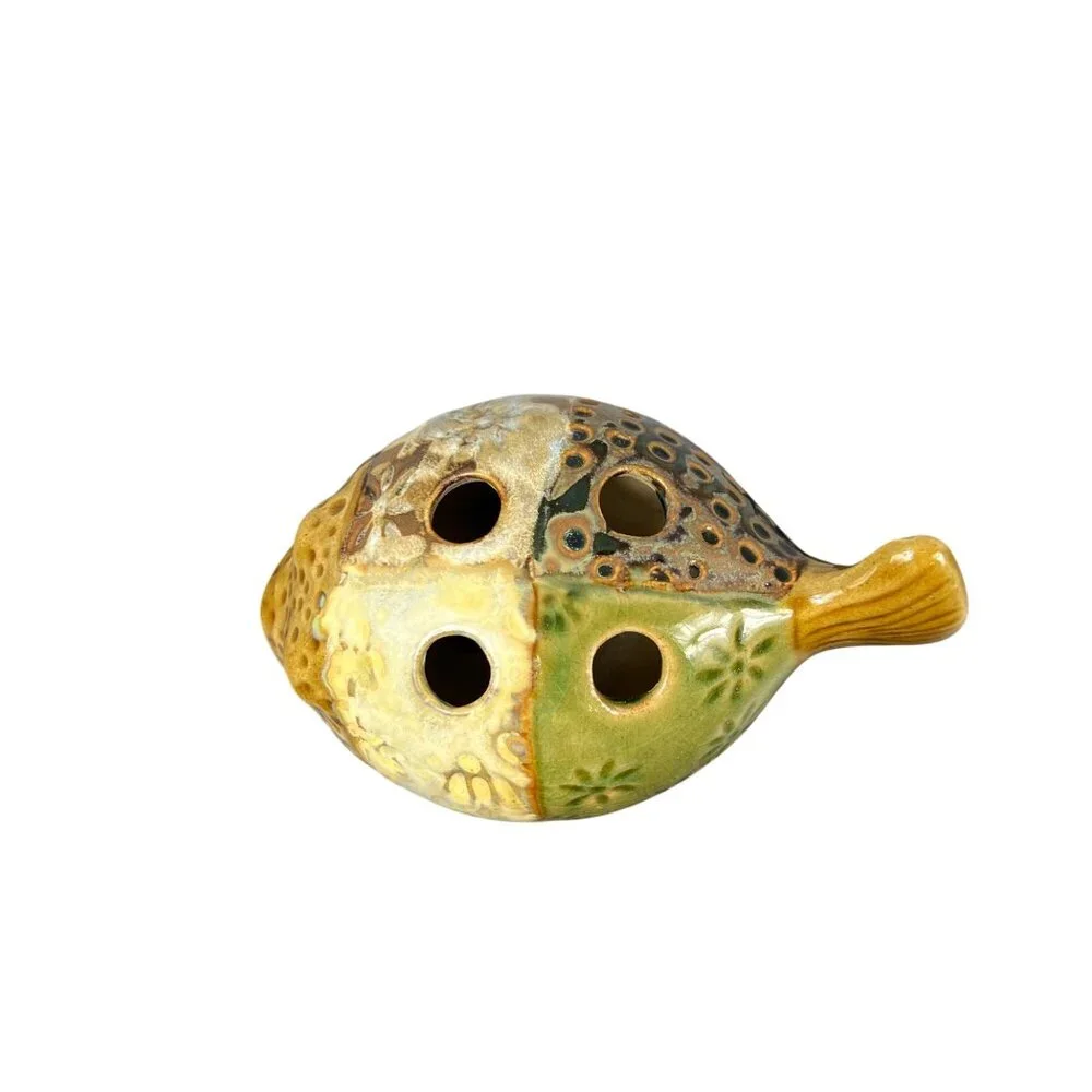 PIER 1 Blowfish Puffer Fish Bathroom Decor Toothbrush Holder Brown Green